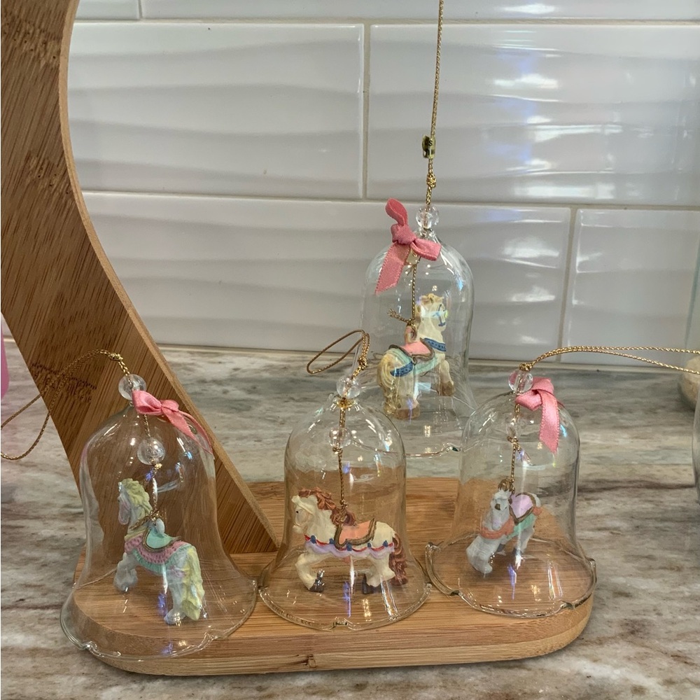 Vintage Carousel Glass Bell Christmas Ornaments Set Of 4